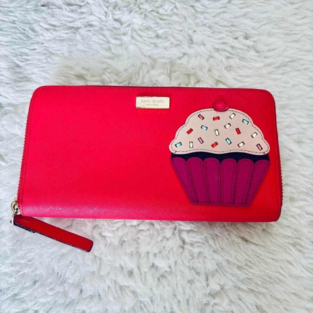 Kate Spade Take The Cake Cherry Red Zip Around Long Wallet - Picture 14 of 16